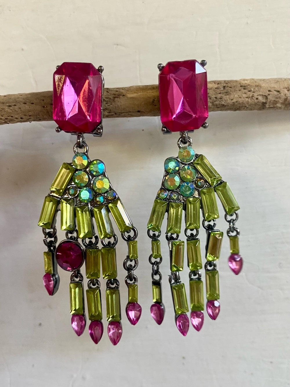 Betsey Johnson Witch’s Hand Earrings with Green and Pink Gemstones